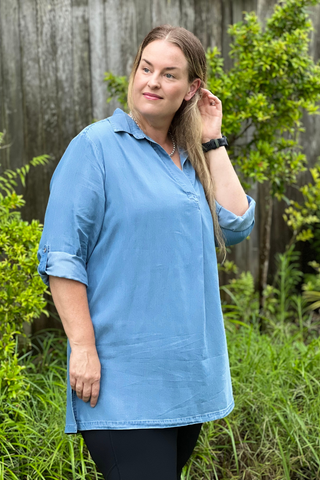 Pop Over Shirt Dress - Chambray