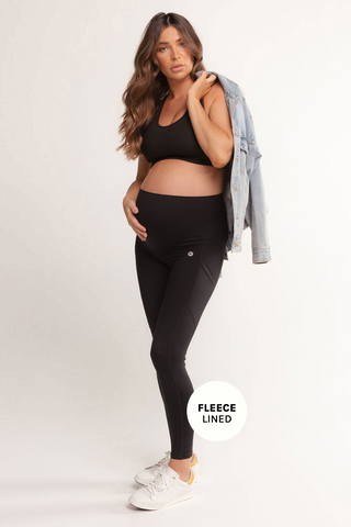 Mama Thermal Maternity Leggings With Pockets Full-Length - Black