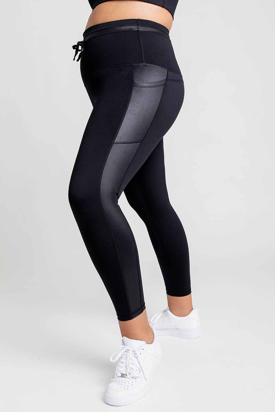 Active Drawstring 7/8 Length Legging - Shiny Black