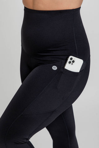 Postpartum Recovery Leggings With Pockets 7/8 Length - Black