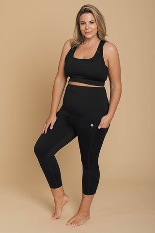 Postpartum Recovery Leggings With Pockets 7/8 Length - Black