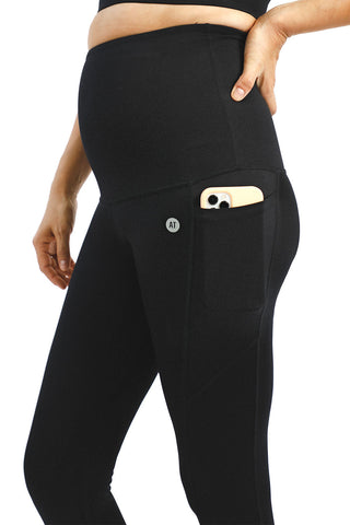 Postpartum Recovery Leggings With Pockets 7/8 Length - Black