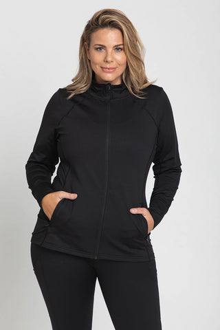 Sports Long Sleeve Zip Top - Black