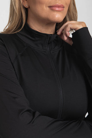 Sports Long Sleeve Zip Top - Black