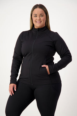 Sports Long Sleeve Zip Top - Black