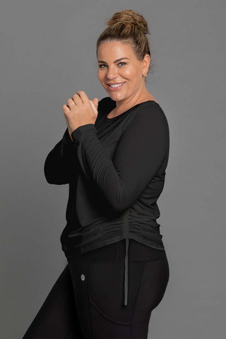 Ruched Long Sleeve Top - Black