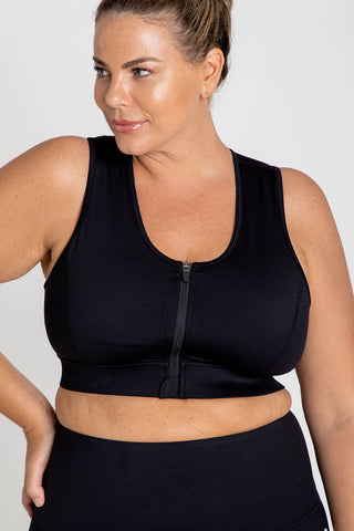 Zip Up Crop Bra - Black