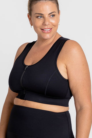 Zip Up Crop Bra - Black