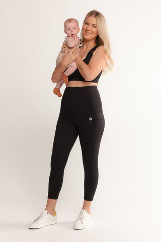 Postpartum Recovery Leggings With Pockets 7/8 Length - Black