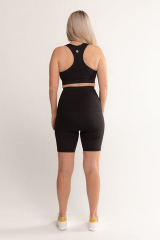 Postpartum Recovery Bike Shorts With Pockets - Black