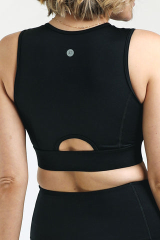 Zip Up Crop Bra - Black